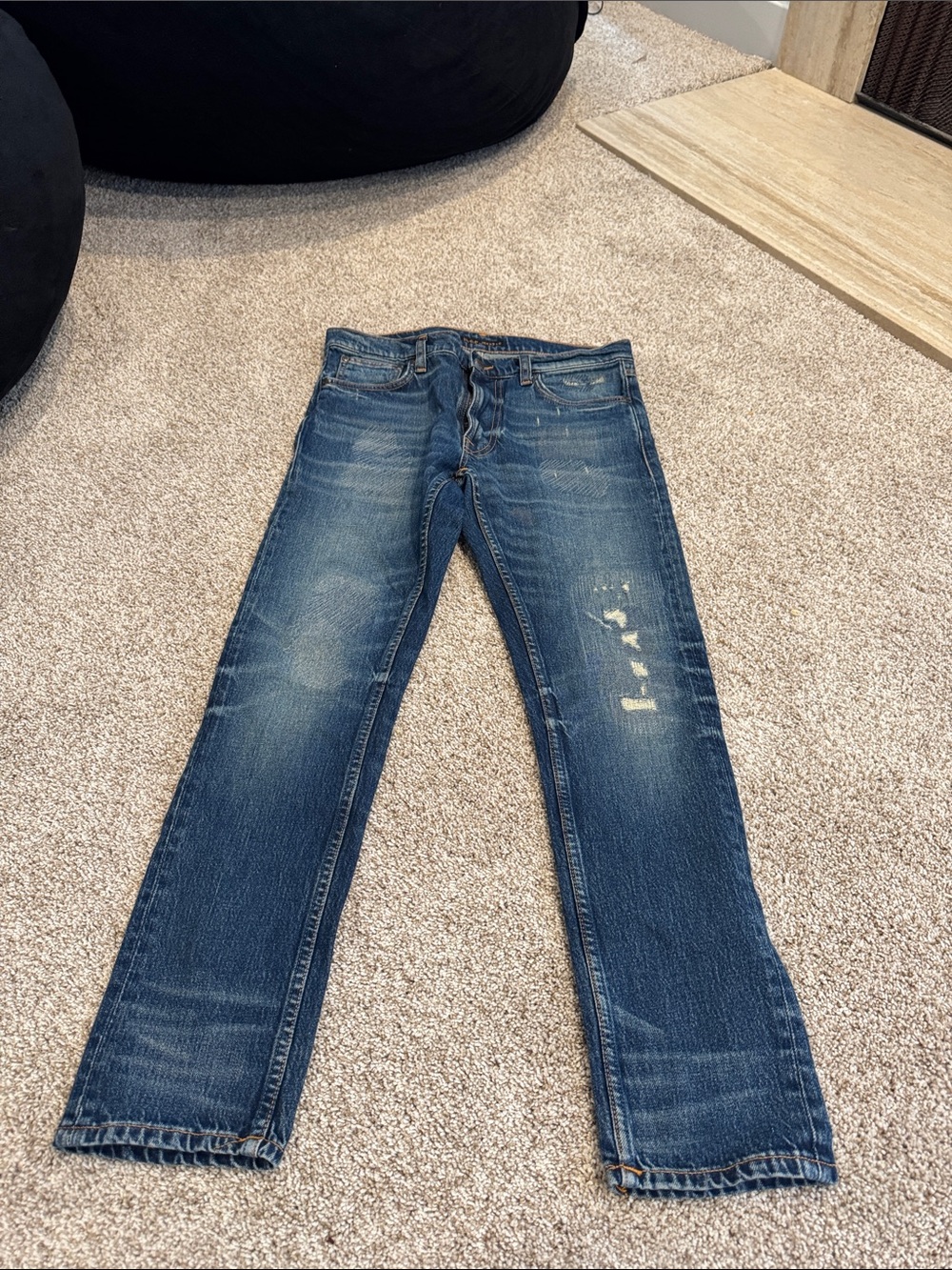 Nudie Jeans Blue Straight-Leg Denim with Fading